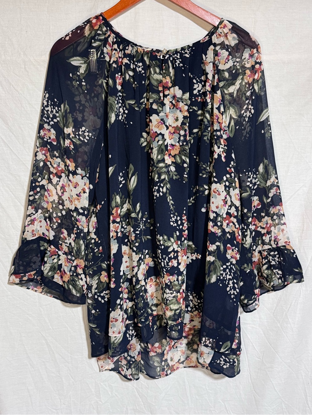 Chico's Navy Floral Peasant Blouse